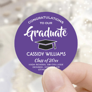 Congratulations Graduate Purple & White Graduation Classic Round Sticker