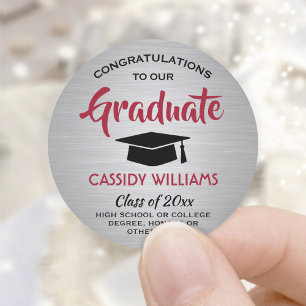 Congratulations Graduate Red and Grey Graduation Classic Round Sticker