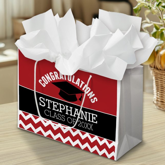 Congratulations Graduate - Red Black Graduation Large Gift Bag (Custom Graduation Bag)