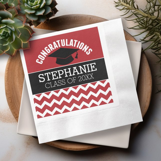 Congratulations Graduate - Red Black Graduation Napkin (Custom Graduation Napkins - Personalize these for the Grad Party)