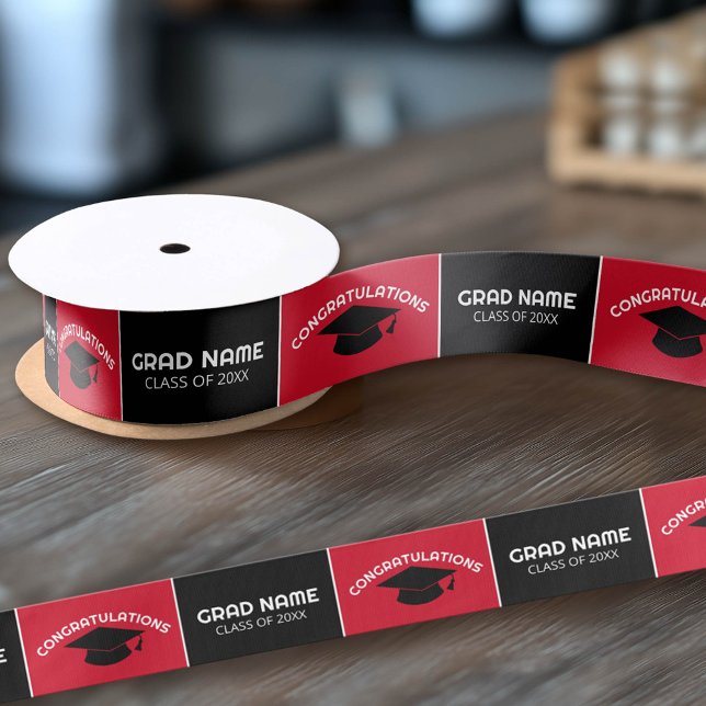 Congratulations Graduate - Red Black Graduation Satin Ribbon (Custom Graduation Ribbon)