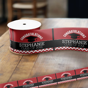 Congratulations Graduate - Red Black Graduation Satin Ribbon
