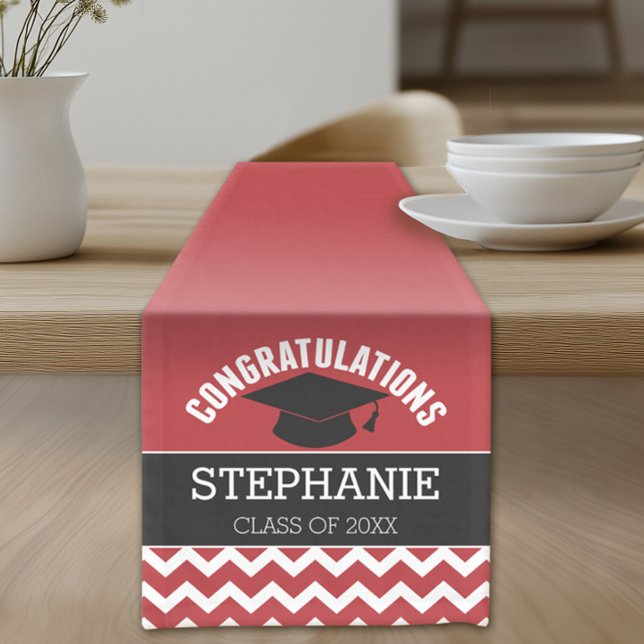 Congratulations Graduate - Red Black Graduation Short Table Runner (Custom Graduation Table Runner)