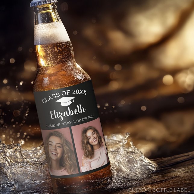 Congratulations Graduate - Script Graduation Photo Beer Bottle Label (Custom Graduation Party Label)