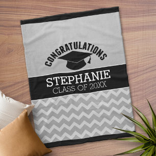 Congratulations Graduate Silver Black Graduation Fleece Blanket