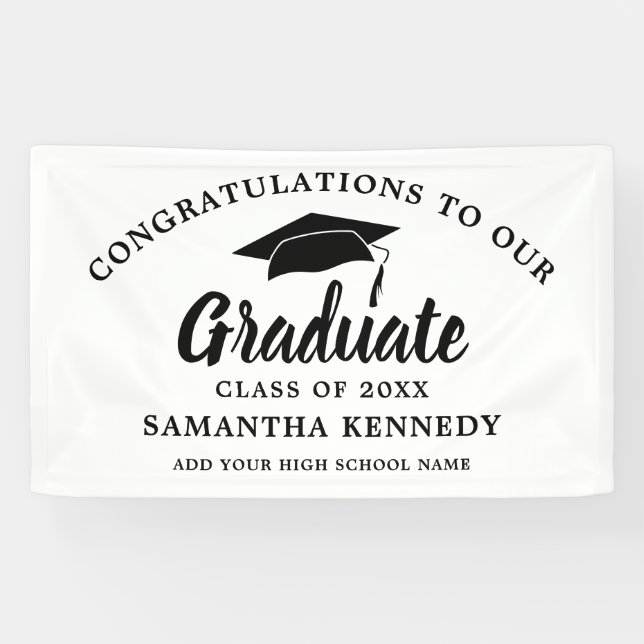 Congratulations Graduate Simple Black And White Banner (Horizontal)