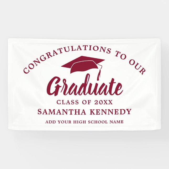 Congratulations Graduate Simple Burgundy And White Banner (Horizontal)