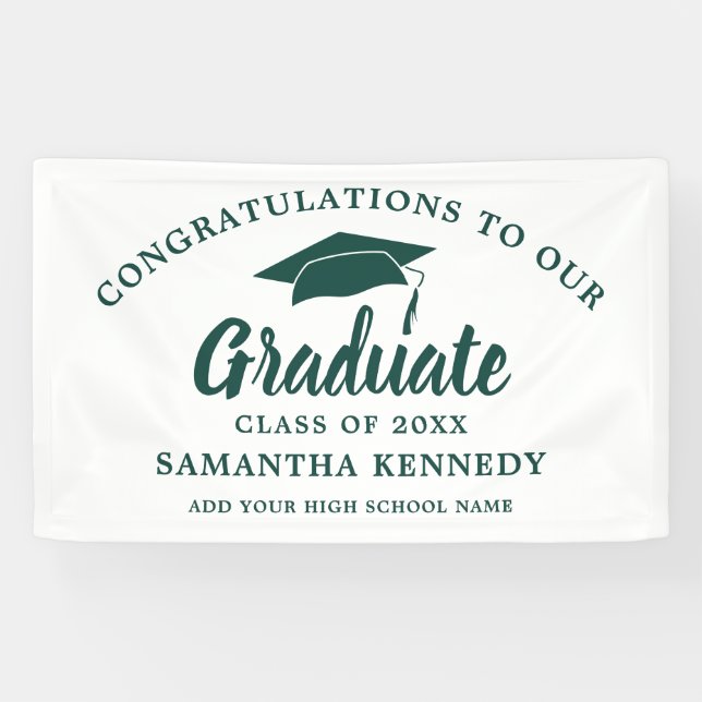 Congratulations Graduate Simple Green And White Banner (Horizontal)