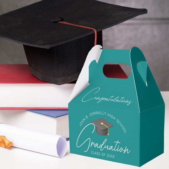 Congratulations Graduate Teal Graduation Party Favour Box (Creator Uploaded)