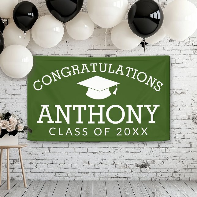 Congratulations Graduate Virtual Graduation green Banner (Custom Graduation Banner for a Grad Party or Open House)