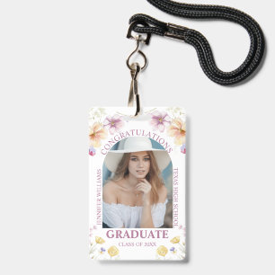 congratulations graduate watercolor floral photo ID badge