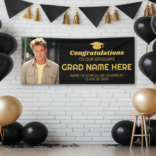 Congratulations Graduate with photo - Black Gold Banner