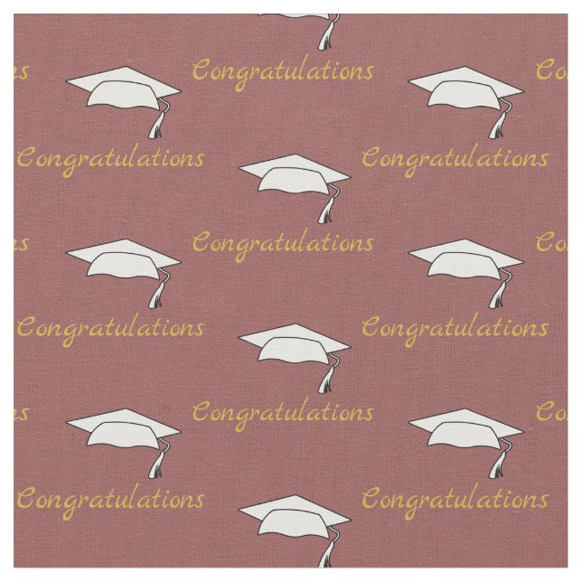 Congratulations Graduate's Cap Pattern Dark Red Fabric (Close Up)