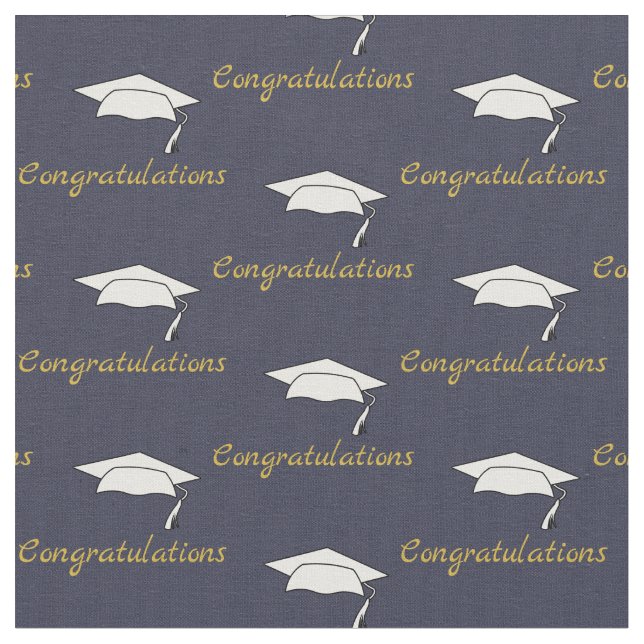 Congratulations Graduate's Caps Pattern Dark Blue Fabric (Close Up)