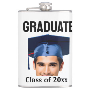 Congratulations graduation add name year text  hip flask