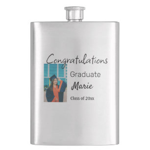 Congratulations graduation add name year text phot hip flask