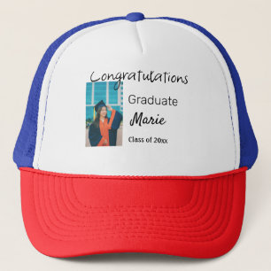 Congratulations graduation add name year text phot trucker hat