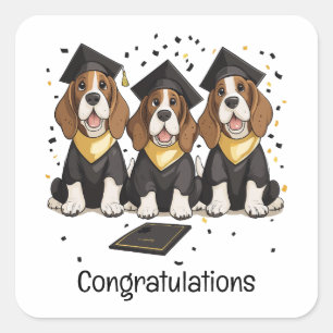 Congratulations Graduation Basset Hound Dogs Square Sticker