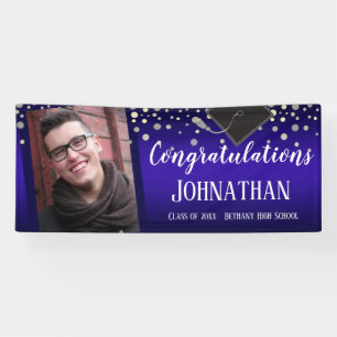 Congratulations Graduation Blu with Confetti Photo Banner