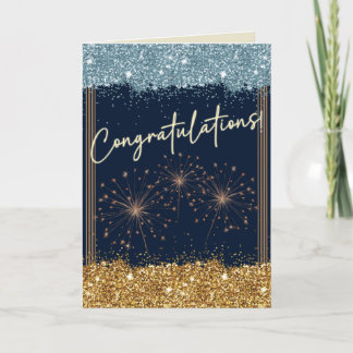 Congratulations Graduation Blue and Gold Sparkle Card