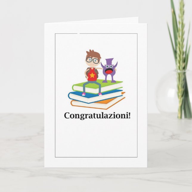 Congratulations! - Graduation Books and Alien Holiday Card (Front)