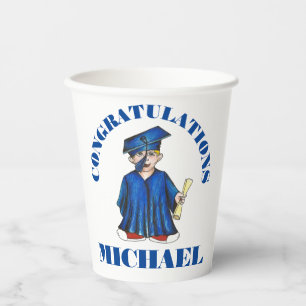 Congratulations Graduation Boy Graduate Cap Gown Paper Cups
