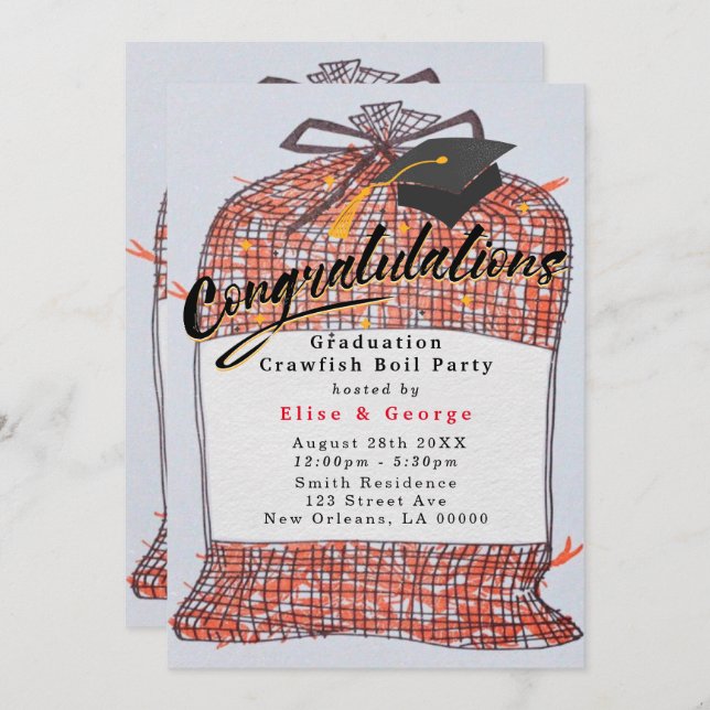 Congratulations Graduation Crawfish Boil Party Invitation (Front/Back)