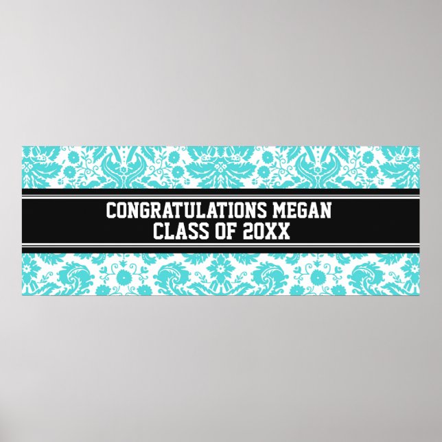 Congratulations Graduation Custom Name Banner Aqua Poster (Front)
