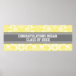 Congratulations Graduation Custom Name Banner Grey Poster