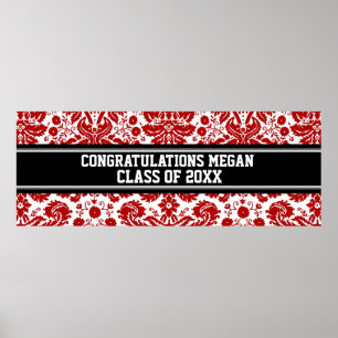 Congratulations Graduation Custom Name Banner Red Poster