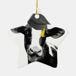 Congratulations Graduation Funny Cow in Cap Ceramic Ornament
