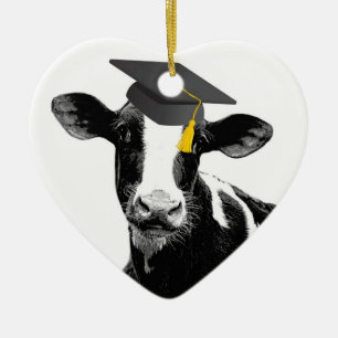 Congratulations Graduation Funny Cow in Cap Ceramic Tree Decoration
