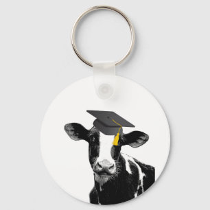 Congratulations Graduation Funny Cow in Cap Key Ring