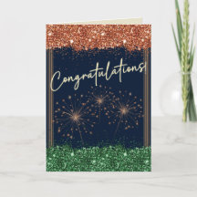 Congratulations Graduation Green & Orange Sparkle