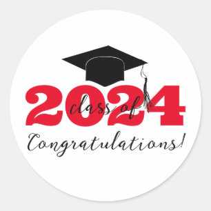 Congratulations Graduation Hat Red Black White Classic Round Sticker