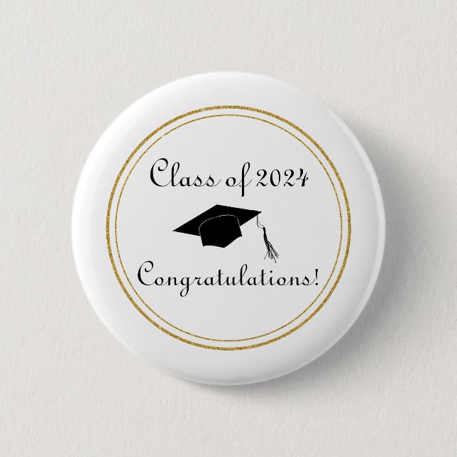 Congratulations Graduation Hat Simple Elegant 6 Cm Round Badge (Front)