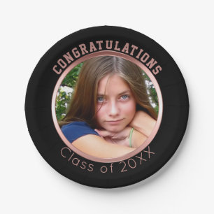 Congratulations Graduation Party Photo Rose Gold Paper Plate
