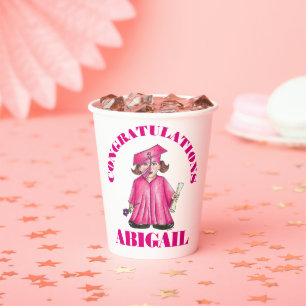 Congratulations Graduation Pink Graduate Cap Gown Paper Cups