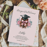 Congratulations Graduation Poem Girl Grad Cap Card<br><div class="desc">Feminine graduation congratulations card with illustration of female graduate wearing a grad cap and a pink bow in her hair. Edit using the design tool to change hair colour (brown, blonde, red or black) and feel free to keep or edit the poem. Personalise with your graduate's name and your sign...</div>