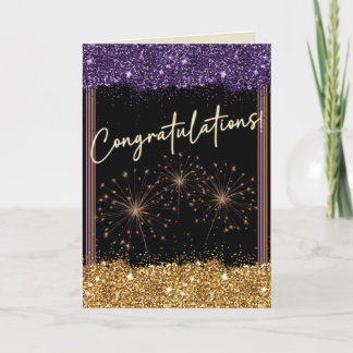 Congratulations Graduation Purple & Gold Sparkle Card