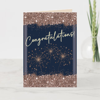 Congratulations Graduation Rose Gold Navy Sparkle Card