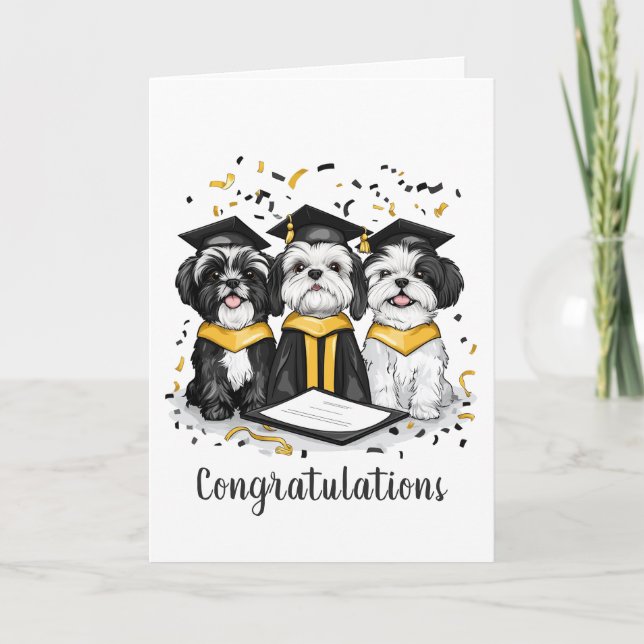 Congratulations Graduation Shih Tzu Dogs Card (Front)