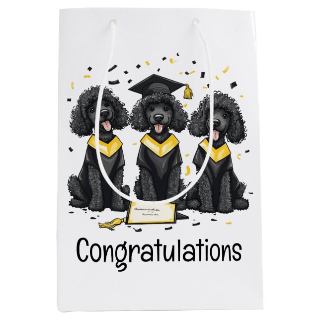 Congratulations Graduation Standard Poodle Dogs Medium Gift Bag (Front)