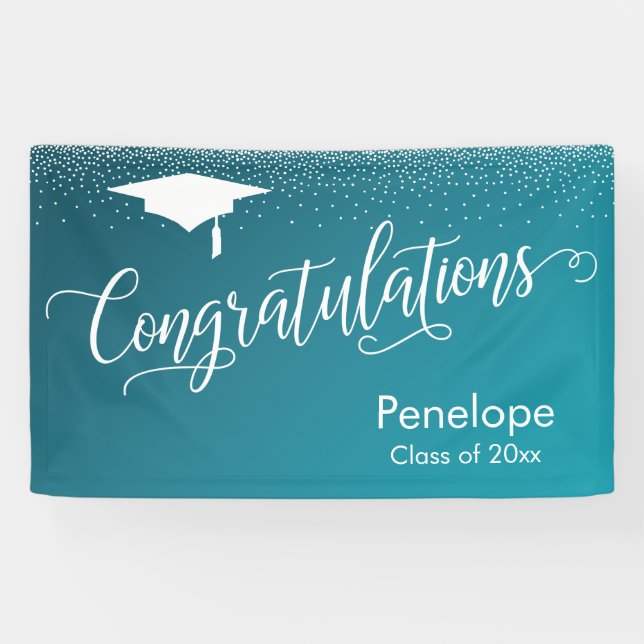 Congratulations Graduation Teal Gradient Ombre Banner (Horizontal)