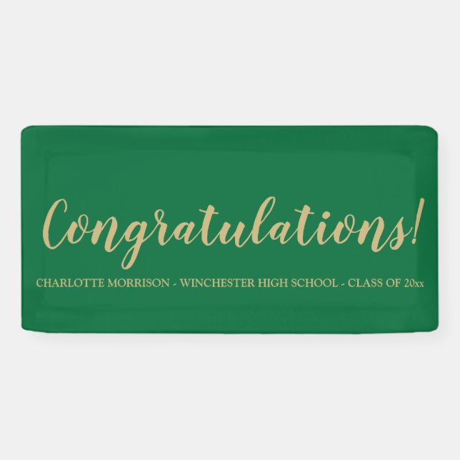 Congratulations green gold custom text graduation banner (Horizontal)