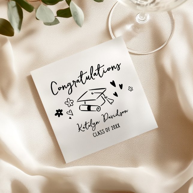 Congratulations Hand Drawn Doodle Graduation Party Napkin (Creator Uploaded)