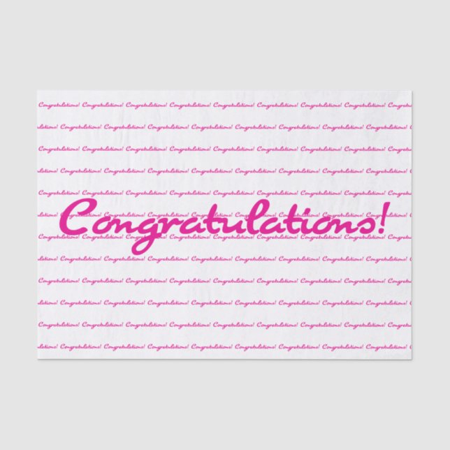Congratulations! Hot Pink Casual Script Repeating Tissue Paper (Front)