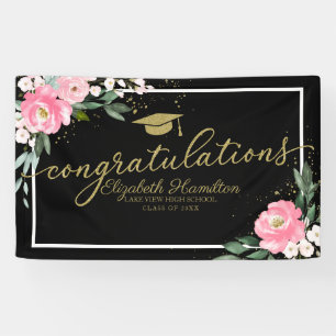 Congratulations Hot Pink Floral Graduation Party Banner