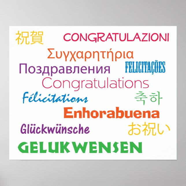 Congratulations in Many Languages Colourful Poster (Front)