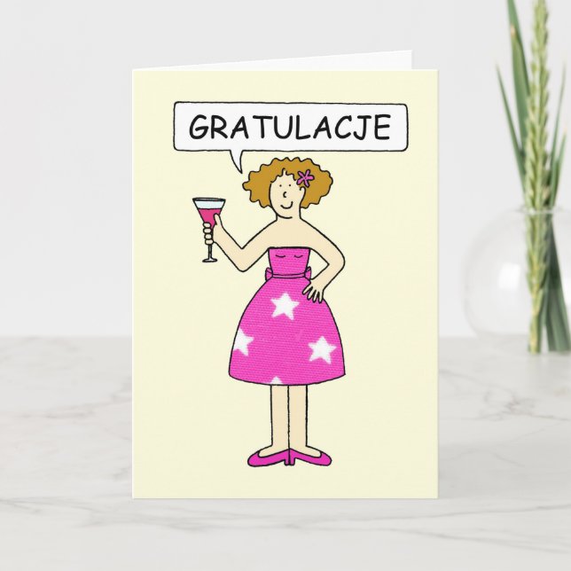 Congratulations in Polish Lady on a Cake Card (Front)